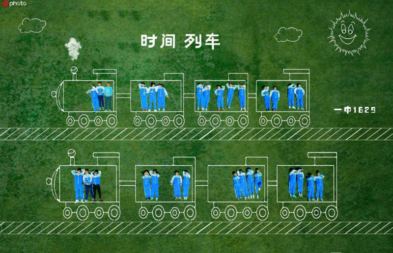 高中毕业生创意航拍毕业照纪念青春