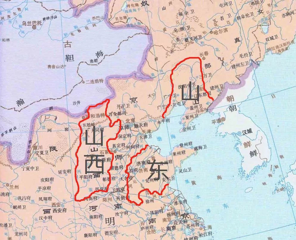 山東省和山西省底圖:譚其驤主編《中國歷史地圖集》最後說下