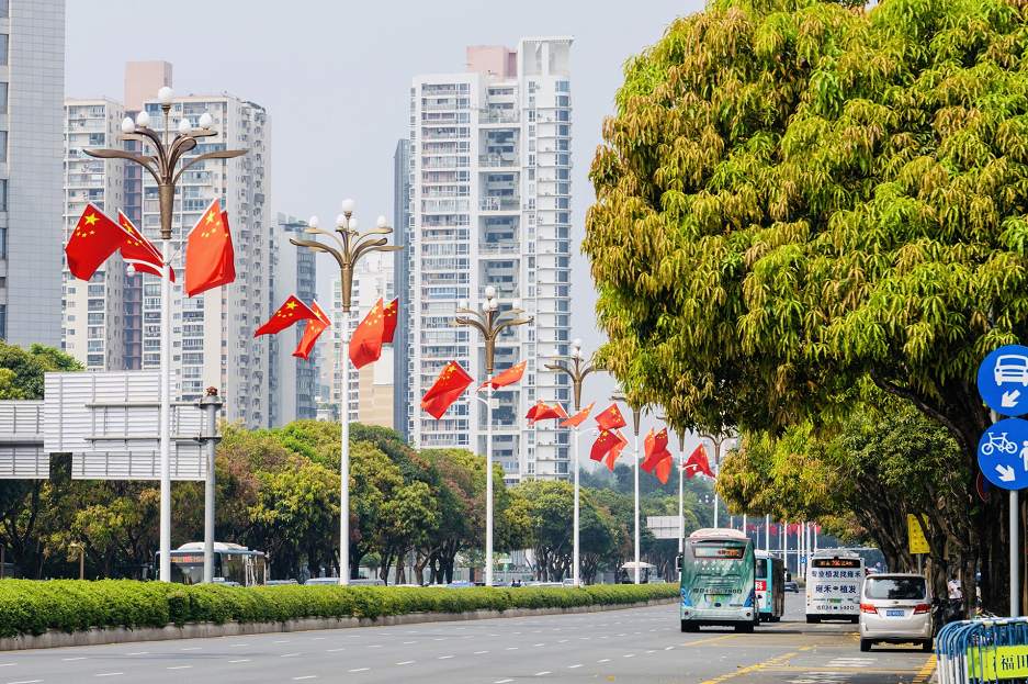 臨近國慶,深圳市民中心南廣場花開成海,一朵朵向日葵朝著太陽的方向