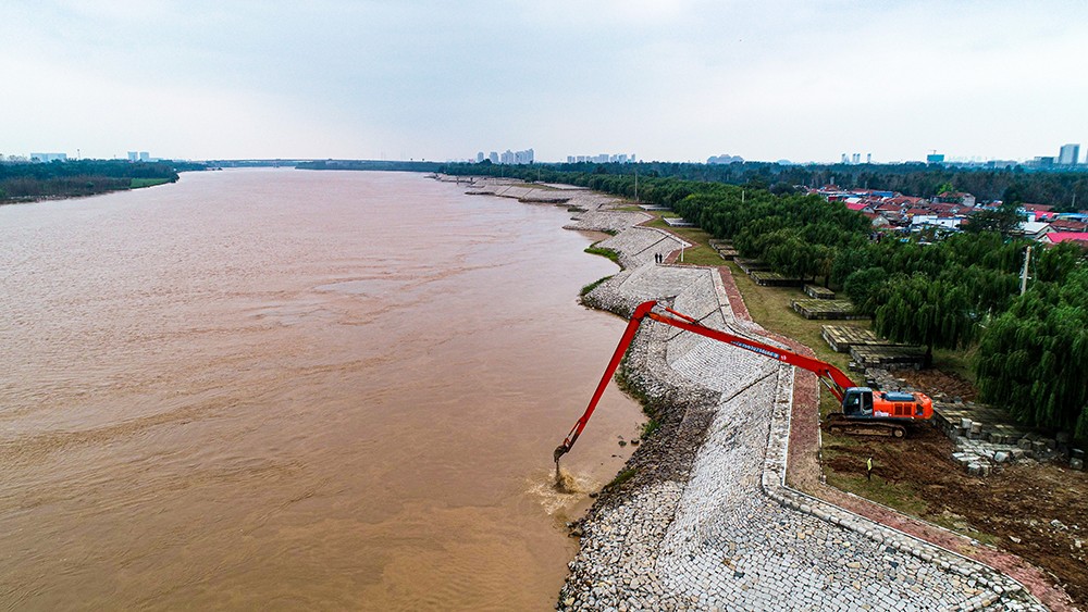 抛石加固巡堤查险齐河黄河河务局24小时巡查值守确保秋汛河堤安全