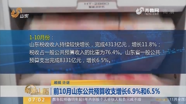 前10月山东公共预算收支增长6.9%和6.5%