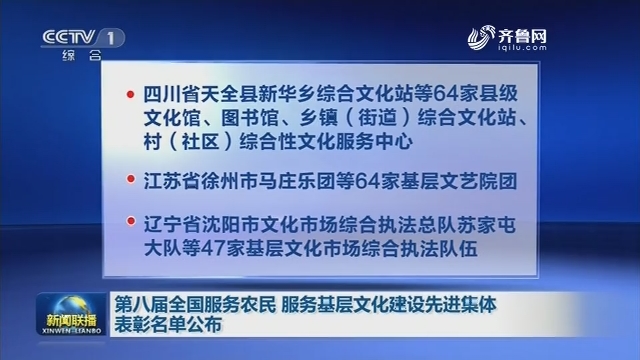 第八届全国服务农民 服务基层文化建设先进集体表彰名单公布