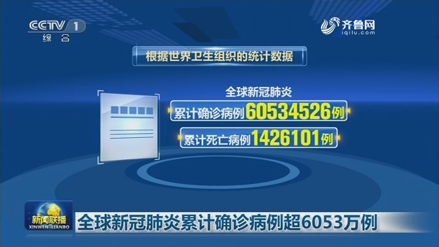 全球新冠肺炎累计确诊病例超6053万例