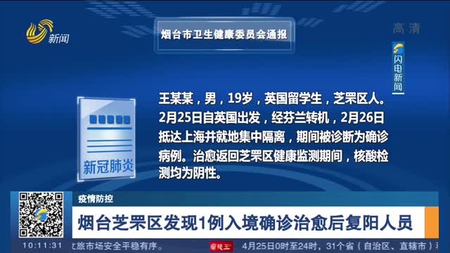 【疫情防控】烟台芝罘区发现1例入境确诊治愈后复阳人员