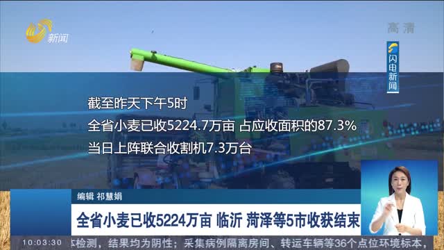 全省小麦已收5224万亩 临沂 菏泽等5市收获结束