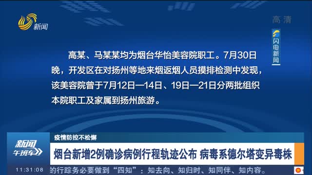 【疫情防控不松懈】烟台新增2例确诊病例行程轨迹公布 病毒系德尔塔