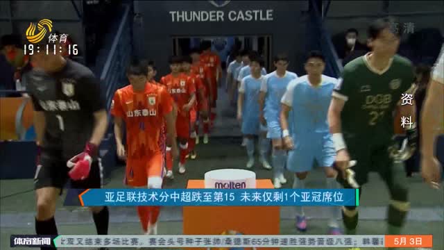 亚足联技术分中超跌至第15 未来仅剩1个亚冠席位
