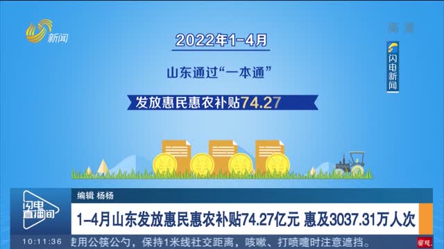 1-4月山东发放惠民惠农补贴74.27亿元 惠及3037.31万人次