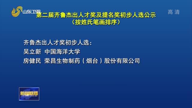 第二届齐鲁杰出人才奖及提名奖初步人选公示