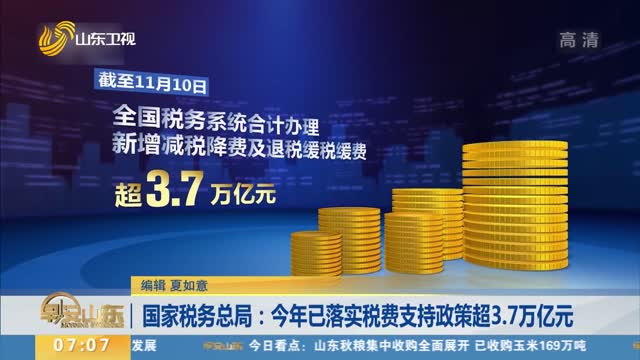 国家税务总局：今年已落实税费支持政策超3.7万亿元