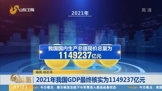 2021年我国GDP最终核实为1149237亿元