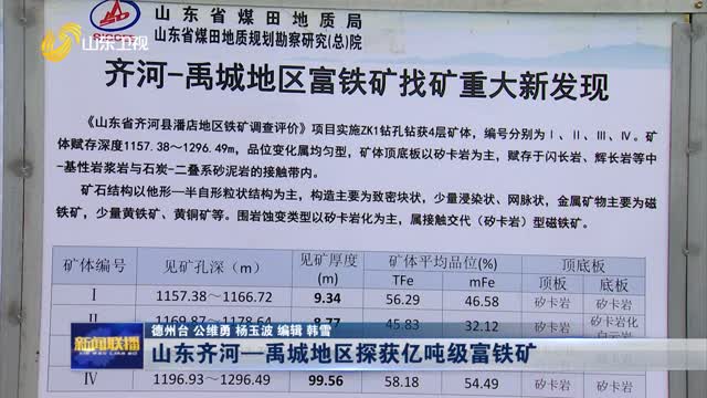山东齐河—禹城地区探获亿吨级富铁矿