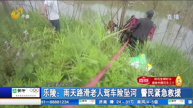 乐陵：雨天路滑老人驾车险坠河 警民紧急救援