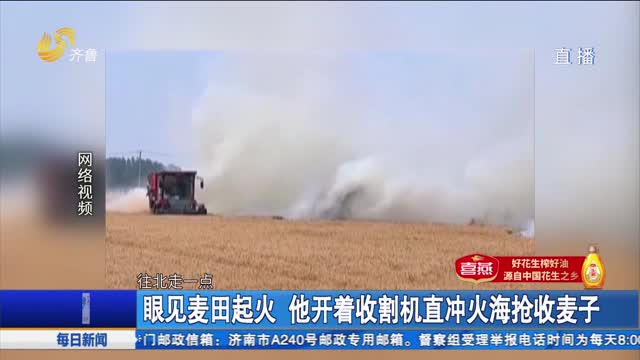眼見麥田起火 他開著收割機直沖火海搶收麥子