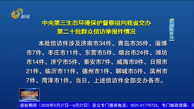 【第三轮中央生态环境保护督察在山东】中央第三生态环境保护督察组向我省交办第二十批群众信访举报件情况