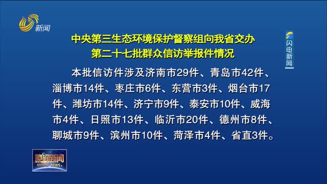 【第三轮中央生态环境保护督察在山东】中央第三生态环境保护督察组向我省交办第二十七批群众信访举报件情况