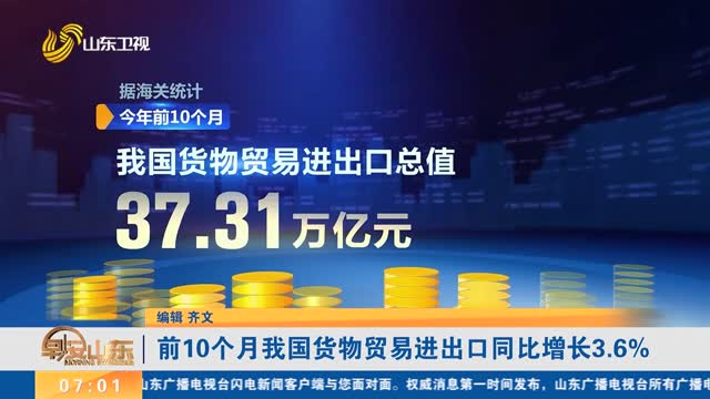 前10个月我国货物贸易进出口同比增长3.6%
