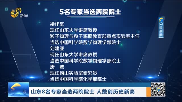 山东8名专家当选两院院士 人数创历史新高