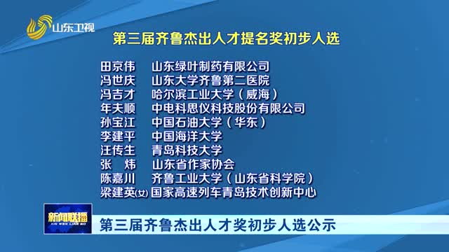 第三届齐鲁杰出人才奖初步人选公示