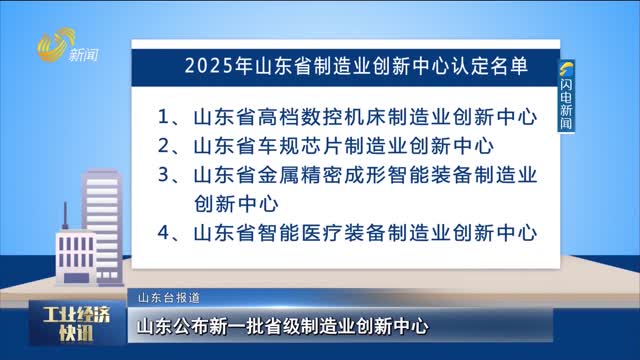 山东公布新一批省级制造业创新中心
