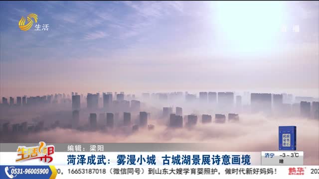 菏泽成武：雾漫小城 古城湖景展诗意画境