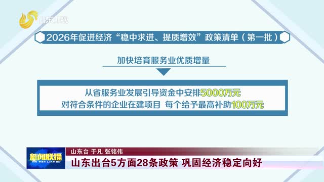 山东出台5方面28条政策 巩固经济稳定向好【2026年促进经济“稳中求进、提质增效”政策清单（第一批）】