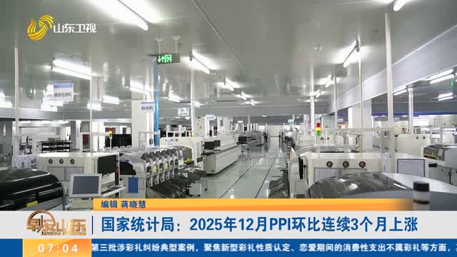 国家统计局：2025年12月PPI环比连续3个月上涨