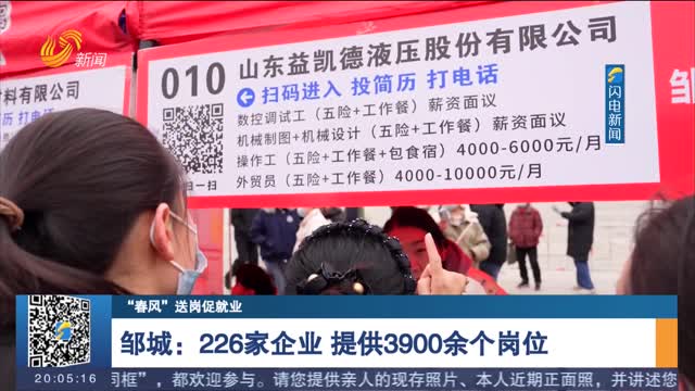 【“春风”送岗促就业】邹城：226家企业 提供3900余个岗位