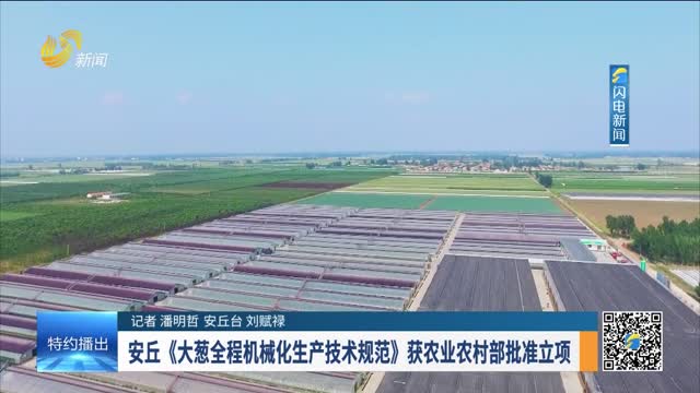 安丘《大葱全程机械化生产技术规范》获农业农村部批准立项