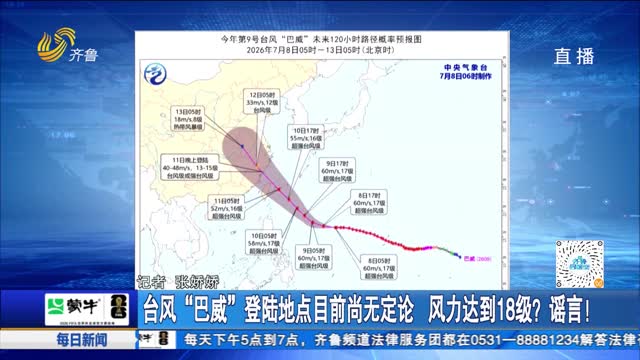 台风“巴威”登陆地点目前尚无定论 风力达到18级？谣言！