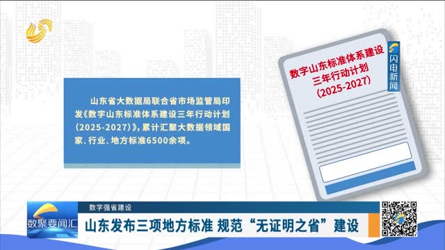 【数字强省建设】山东发布三项地方标准 规范“无证明之省”建设