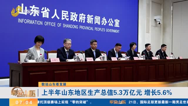 【数说山东看发展】上半年山东地区生产总值5.3万亿元 增长5.6%